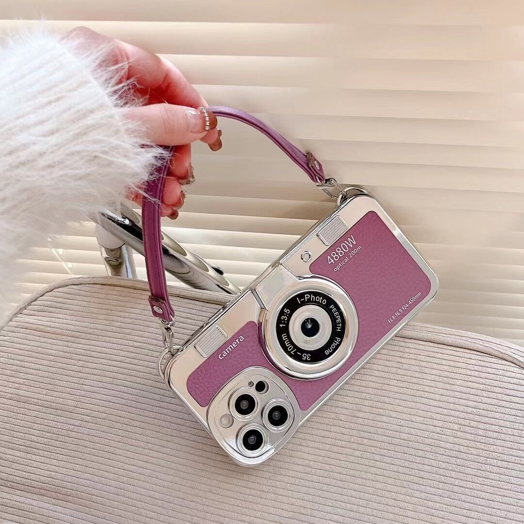 Creative Hand Strap Electroplating Camera IPhone14plus Mobile Phone Case Creative Hand Strap Electroplating Camera IPhone14plus Mobile Phone Case